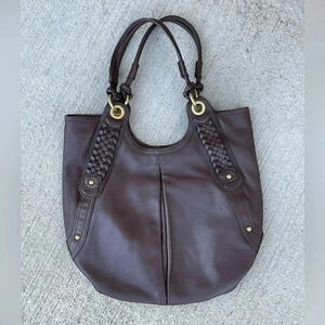 Banana Republic Genuine Leather Hobo Shoulder Tote Brown Y2K